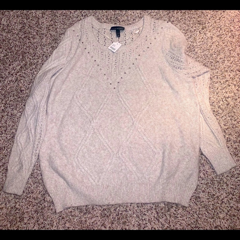 Lane Bryant Grey Cable Knit Sweater with Spikes